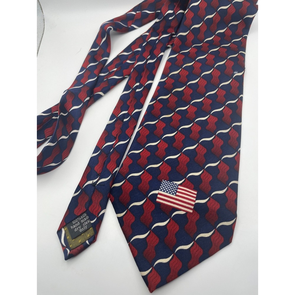 Stonehenge Mens Silk Tie Navy Red Geometric Wave American Flag Patriotic Tie